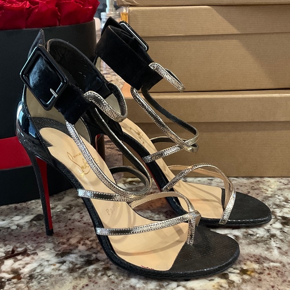 Christian Louboutin Black and Silver Strappy Heels